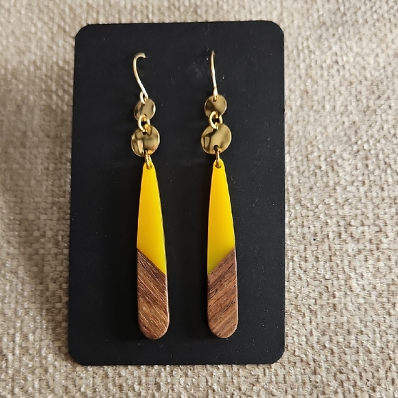 Jewelry - Yellow and Wood Drop Earrings - Modern Women’s Jewelry